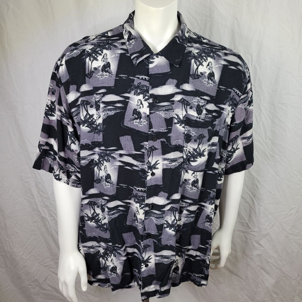 Puritan Black And‎ White Hawaiian Shirt Size 2XL